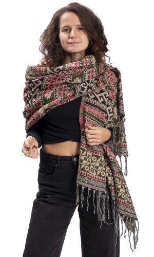 Šála INDI červeno-černá aztek