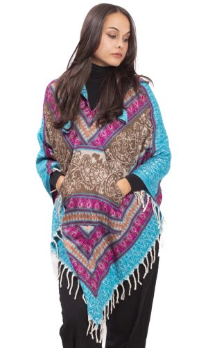 Ponczo z wzorami PANKAJ różowo-brązowy II.