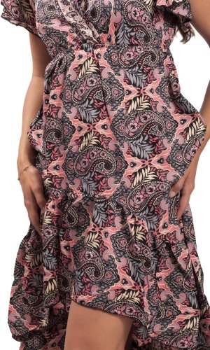 Dámské šaty dlouhé SNEHA černo-růžové I.