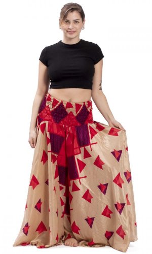 Kolová kalhotová sukně PARIPA červeno-béžové