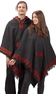 Ponczo wełniane LAHARA RUNA ciemnoszare