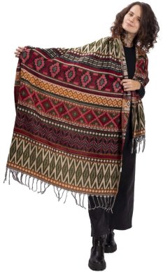 Szal INDI zielono-bordowy aztek