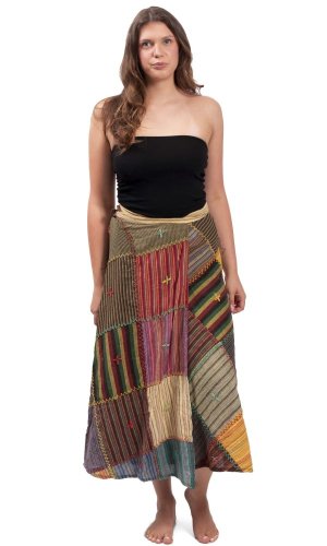 Długa spódnica kopertowa KANTHA / ciepłe odcienie z elementami żółtego