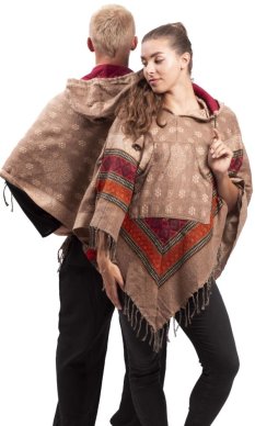 Pončo se vzory PANKAJ hnědo-béžová III.