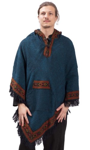 Vlněné pončo LAHARA RUNA modré I.