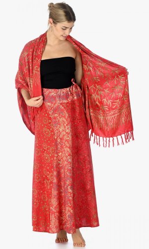 Dlouhá sarongová sukně červená - Velikost: M