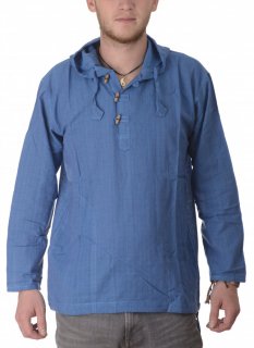 Koszula indyjska / ETNO KURTA z kapturem w paski niebieska