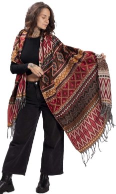 Šála INDI červeno-hnědá aztek