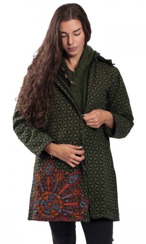 Dámský kabát Květ života zelený - Velikost: L