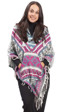 Pončo se vzory PANKAJ modro-bílá II.