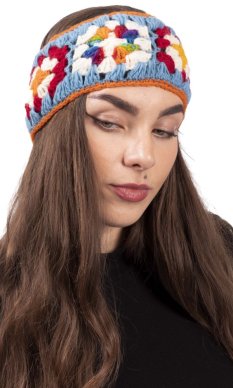 Vlněná čelenka FLOWER  / modro-oranžová