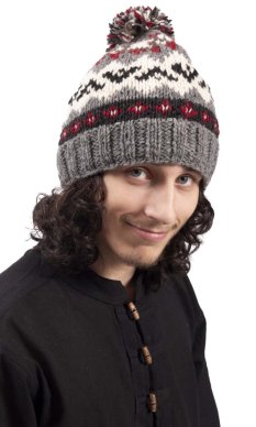 Vlněná čepice s bambulí / šedá II.