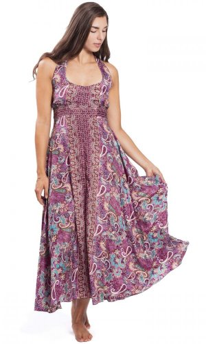 Dlouhé šaty DARJA tyrkysovo-fialové