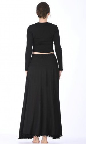 Dlhá teplá sukňa Tassel čierna - Veľkosť: S/M