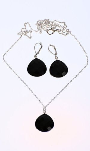 Set náhrdelník a náušnice černý slza - Varianta: Stříbrný řetízek