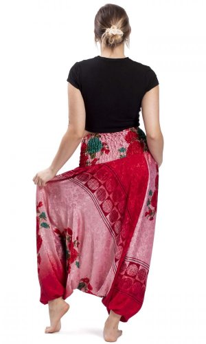 Harémové kalhoty / Sultánky KALYANI červeno-růžové