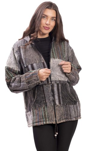 Teplá bunda PATCHWORK šedá