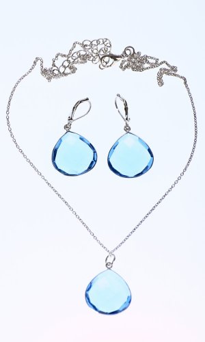 Set náhrdelník a náušnice tyrkysově modrý slza - Varianta: Růžově zlatý řetízek