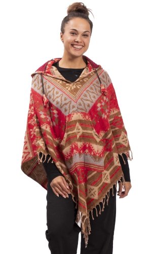 Pončo se vzory PANKAJ červeno-béžová I.