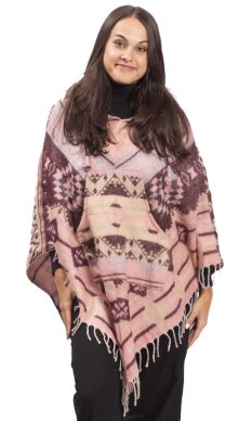 Pončo se vzory PANKAJ růžovo-vínová III.