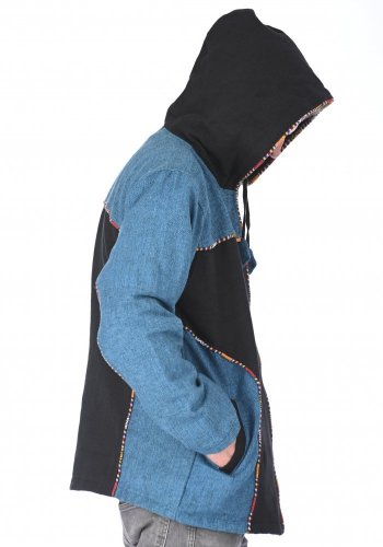 Bunda s kapucí Praja černo-modrá - Velikost: XL