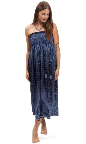 Dlhá sukňa / šaty THAI PEACOCK modro-čierna I.