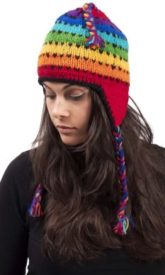 Vlněná čepice se střapci / rainbow II.
