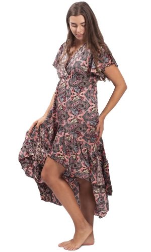 Dámské šaty dlouhé SNEHA černo-růžové I.