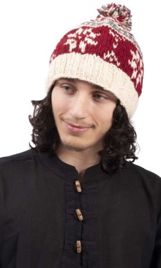 Vlnená čiapka s brmbolcom /  bielo-červená