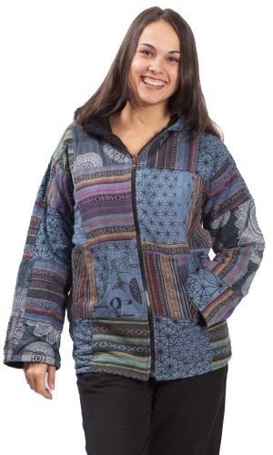 Ciepła kurtka PATCHWORK HARMONY niebieska - Rozmiar: XL