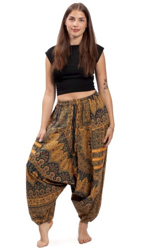 Harémové kalhoty / Sultánky MANDALA okrové