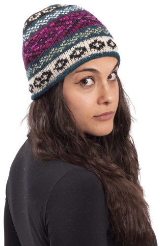 Vlněná čepice se vzorem NOMAD růžovo-modrá