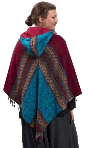 Pončo se vzory INDIRA červeno-modré I.