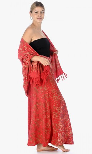 Dlhá sarongová sukňa červená - Veľkosť: XL