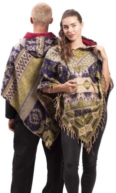 Ponczo z wzorami PANKAJ zielono-fioletowy I.