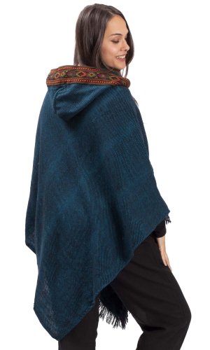 Vlněné pončo LAHARA RUNA modré I.