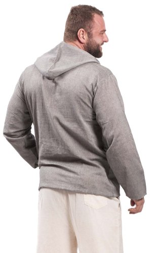 Koszula Classic indyjska / ETNO KURTA z kapturem jasno szara - Rozmiar: 5XL