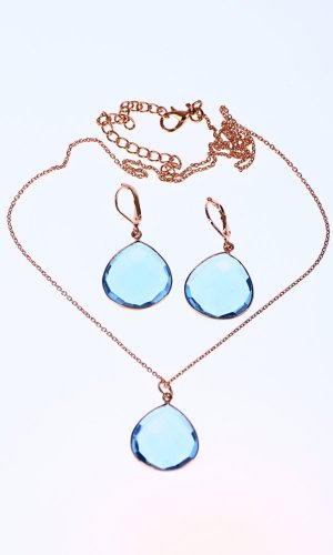 Set náhrdelník a náušnice  tyrkysově modrý slza - Variant: Strieborná retiazka