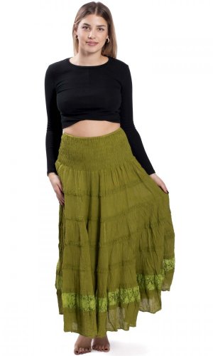 Kolesová sukňa s čipkou ADITI zelená