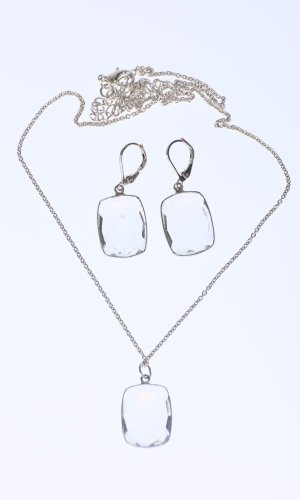 Set náhrdelník a náušnice transparentní hranatý - Varianta: Růžově zlatý řetízek