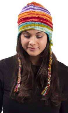 Vlněná čepice se střapci / rainbow