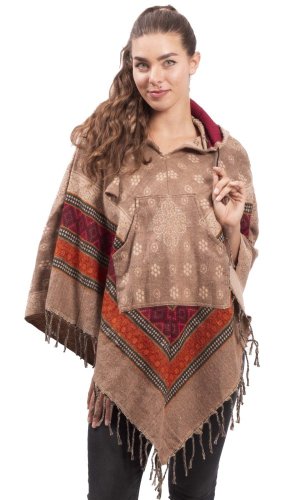 Ponczo z wzorami PANKAJ brązowo-beżowy III.