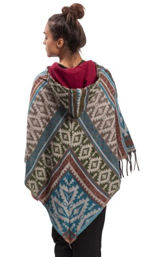 Ponczo z wzorami PANKAJ zielono-niebieski I.