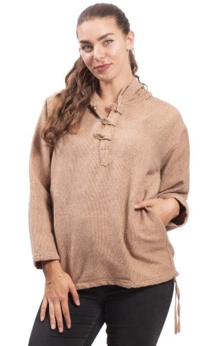 Bluza unisex z kapturem RAHUL WAFLAR beżowy - Rozmiar: XL