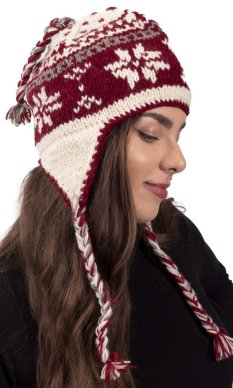 Vlněná čepice se střapci / červená III.