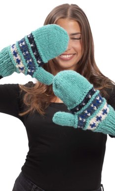 Vlněné palcové rukavice / tyrkysové