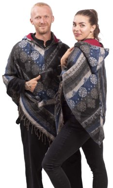 Ponczo z wzorami PANKAJ szaro-niebieski I.