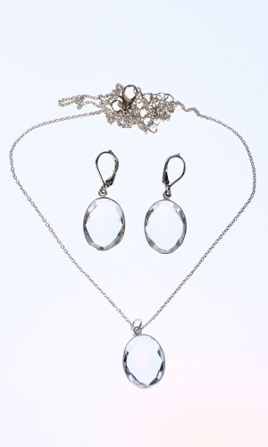 Set náhrdelník a náušnice transparentní ovál - Varianta: Růžově zlatý řetízek