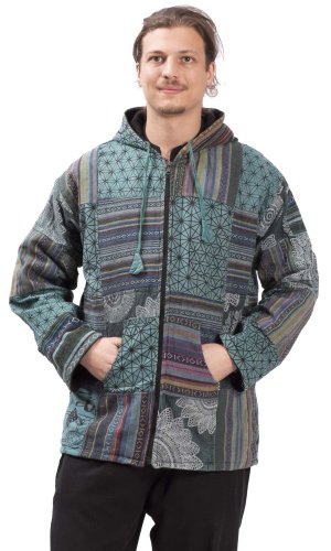 Teplá bunda PATCHWORK HARMONY tyrkysová