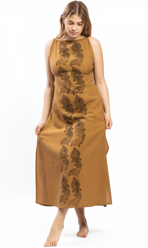 Damska sukienka długa MYSTERY ochra - Rozmiar: XL